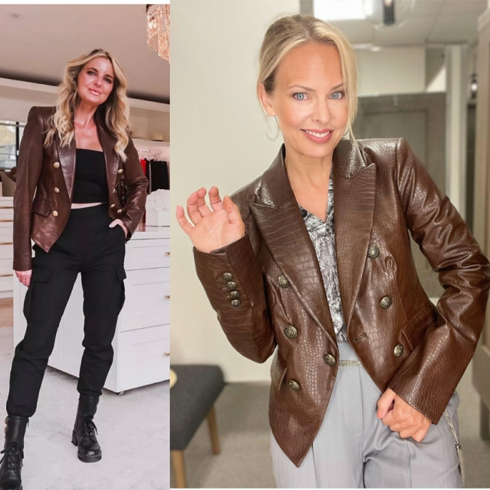 Veronica Beard Cooke Vegan Leather Dickey Jacket size 6 brown croc embossed